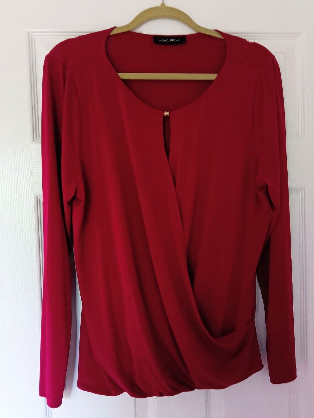 Ivanka Trump Ruby Draped Long-Sleeve Blouse, Size XL